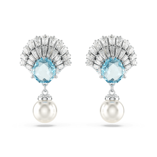 Idyllia drop earrings, Shell, Blue, Rhodium plated