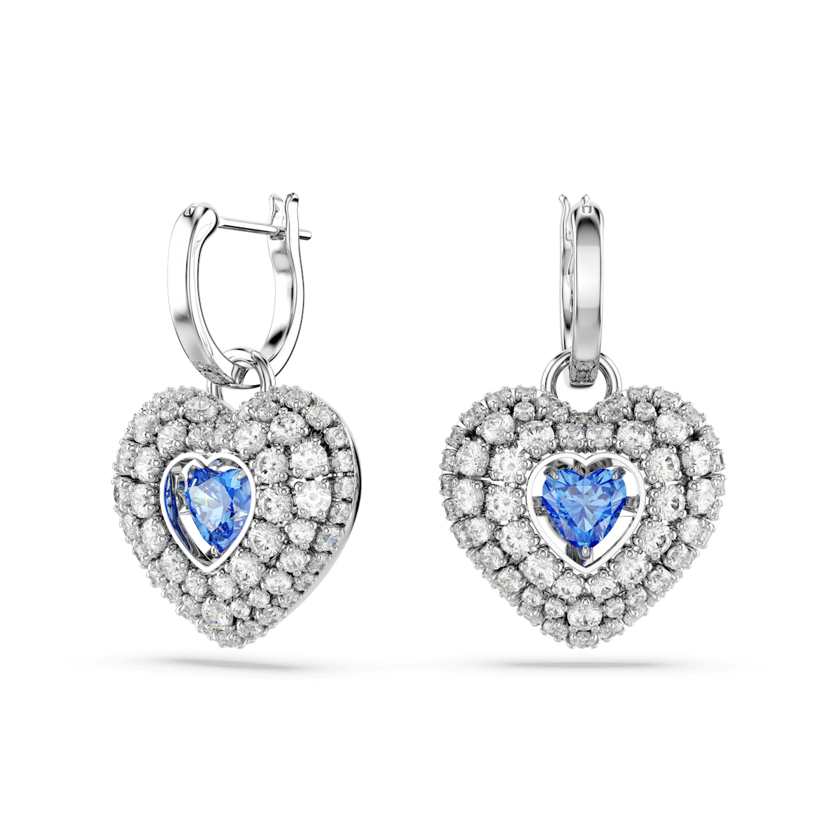 Hyperbola drop earrings, Heart, Blue, Rhodium plated