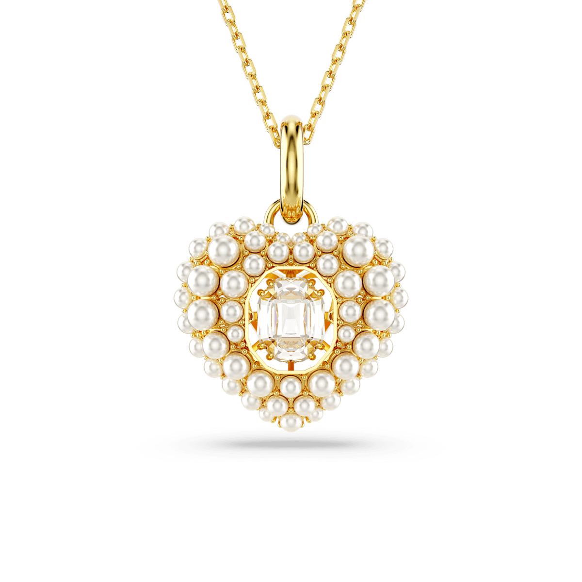 Hyperbola pendant, Heart, White, Gold-tone plated