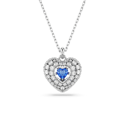 Hyperbola pendant, Heart, Blue, Rhodium plated