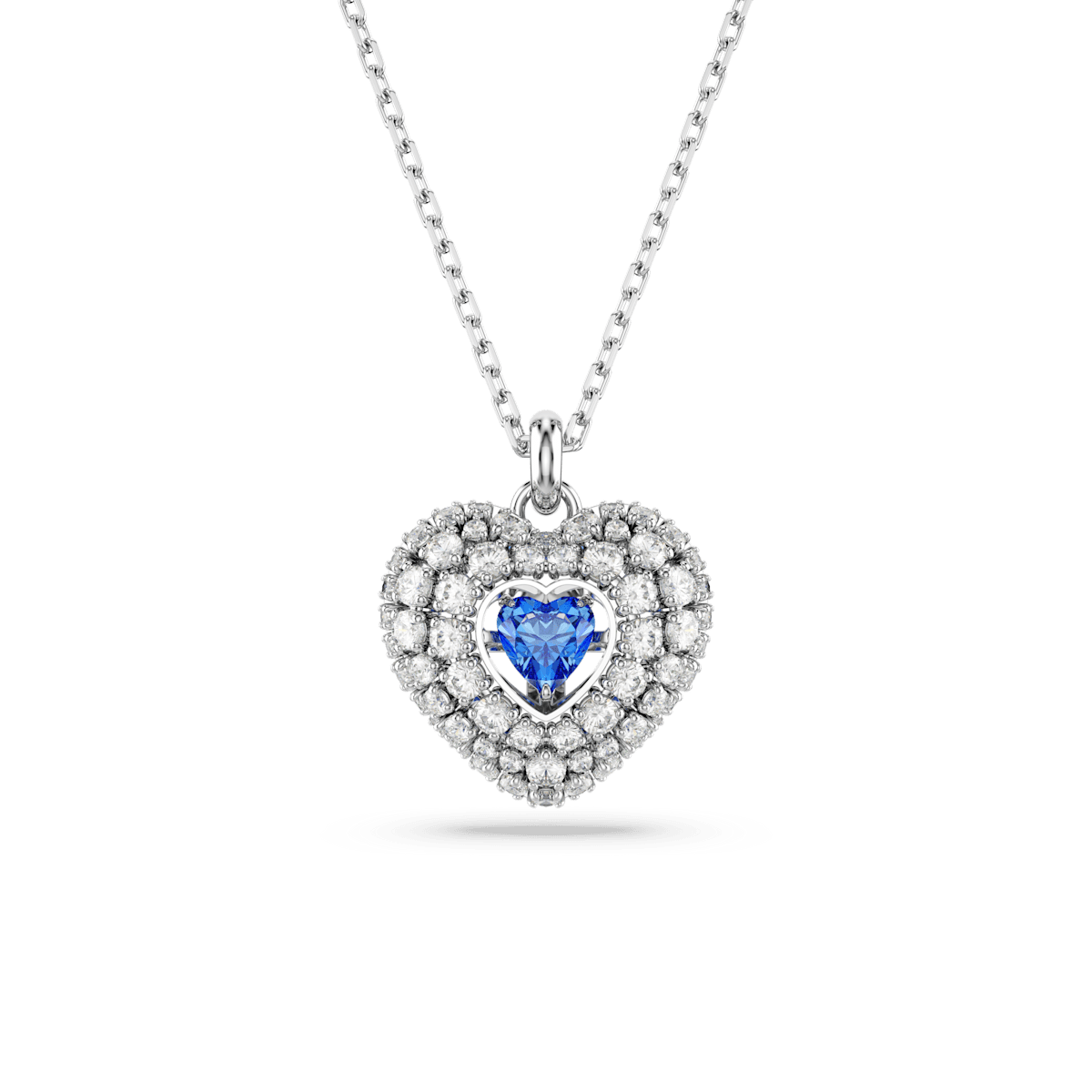 Hyperbola pendant, Heart, Blue, Rhodium plated