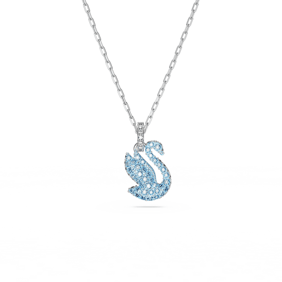 Swarovski Iconic Swan pendant, Swan, Small, Blue, Rhodium plated
