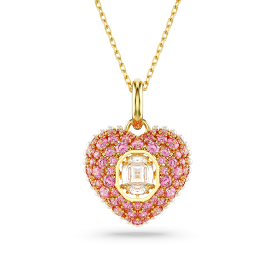 Hyperbola pendant, Octagon cut, Crystal pearls, Heart, Pink, Gold-tone plated