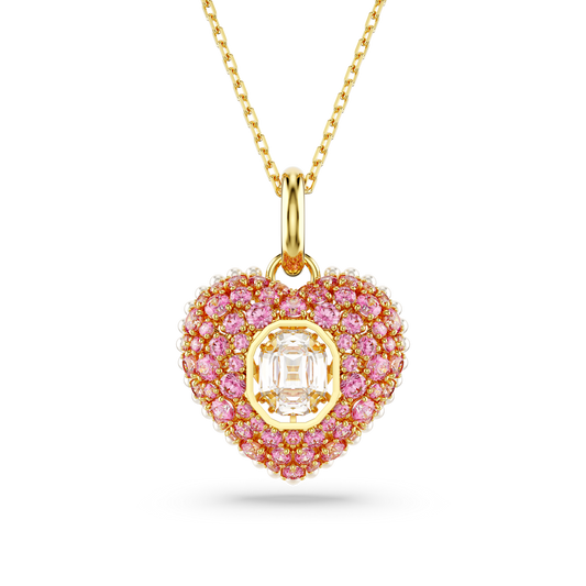 Hyperbola pendant, Octagon cut, Crystal pearls, Heart, Pink, Gold-tone plated