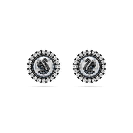 Swarovski Iconic Swan stud earrings, Swan, Gray, Ruthenium plated