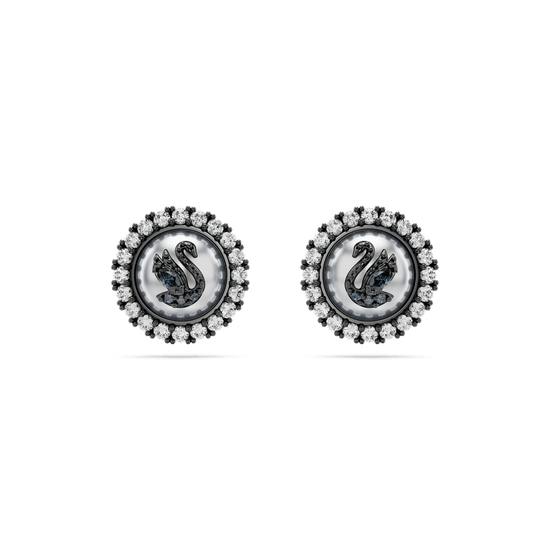 Swarovski Iconic Swan stud earrings, Swan, Gray, Ruthenium plated