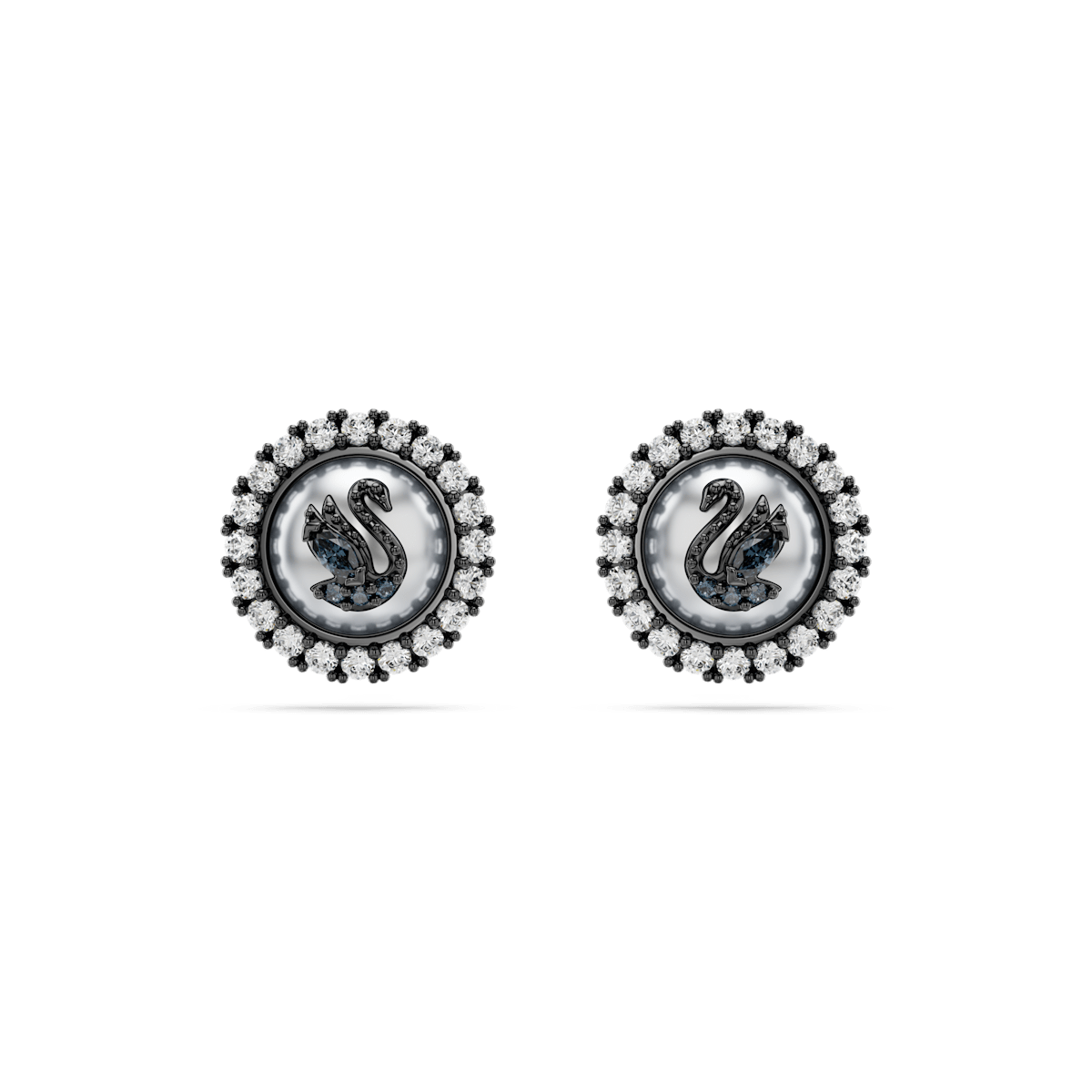 Swarovski Iconic Swan stud earrings, Swan, Gray, Ruthenium plated