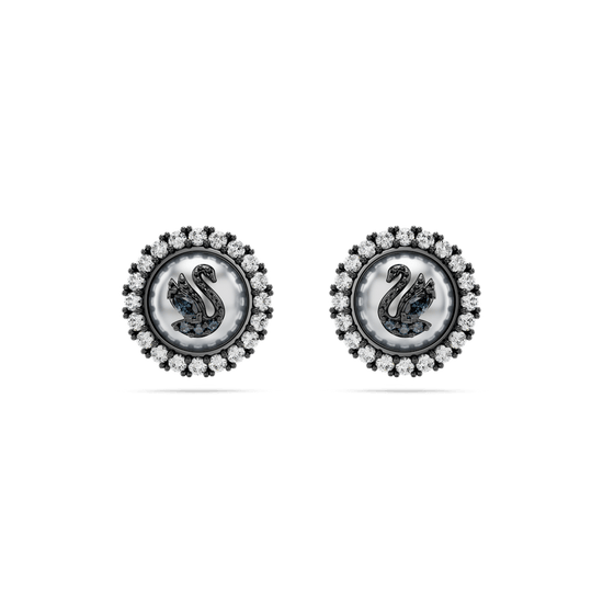 Swarovski Iconic Swan stud earrings, Swan, Gray, Ruthenium plated