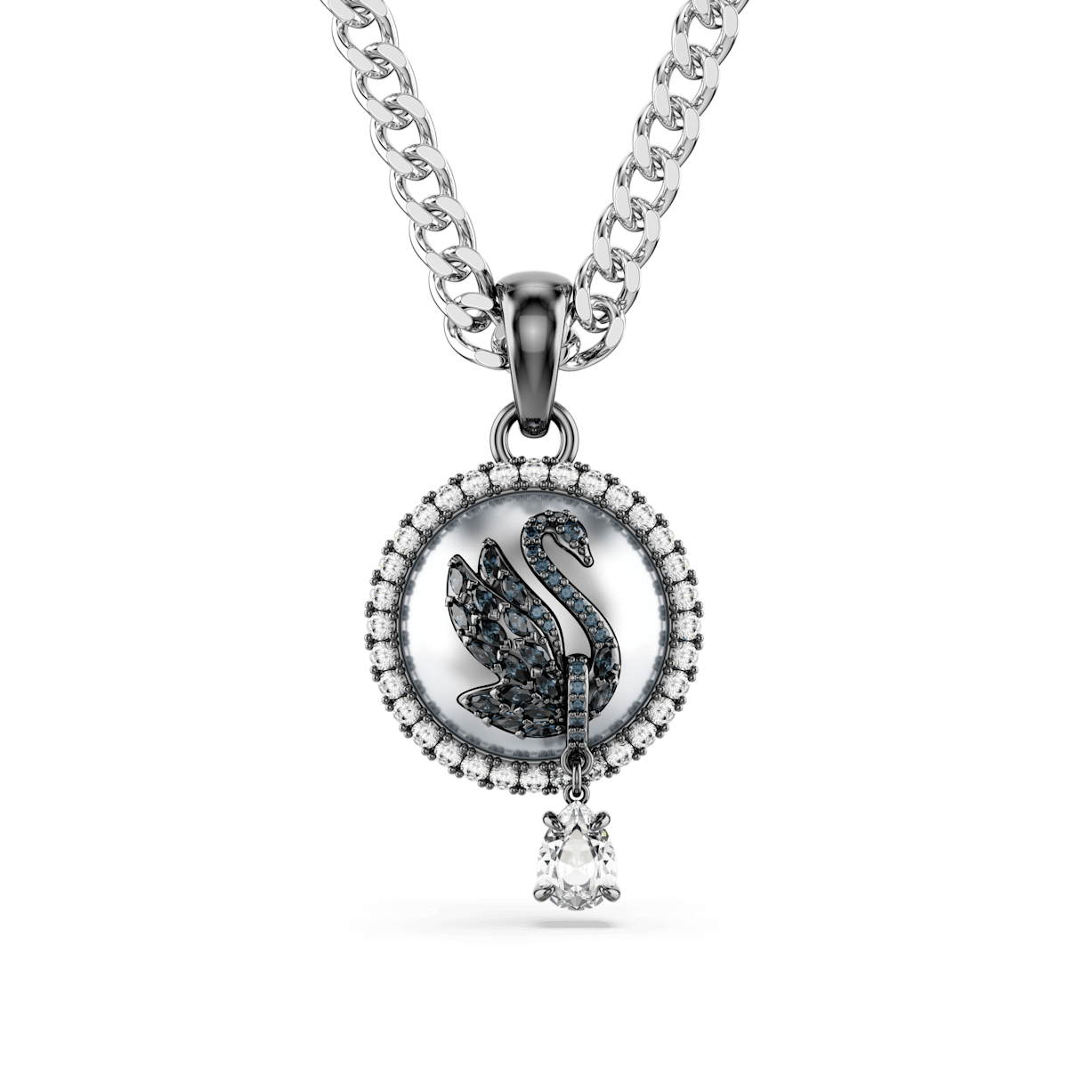 Swarovski Iconic Swan pendant, Swan, Gray, Rhodium plated