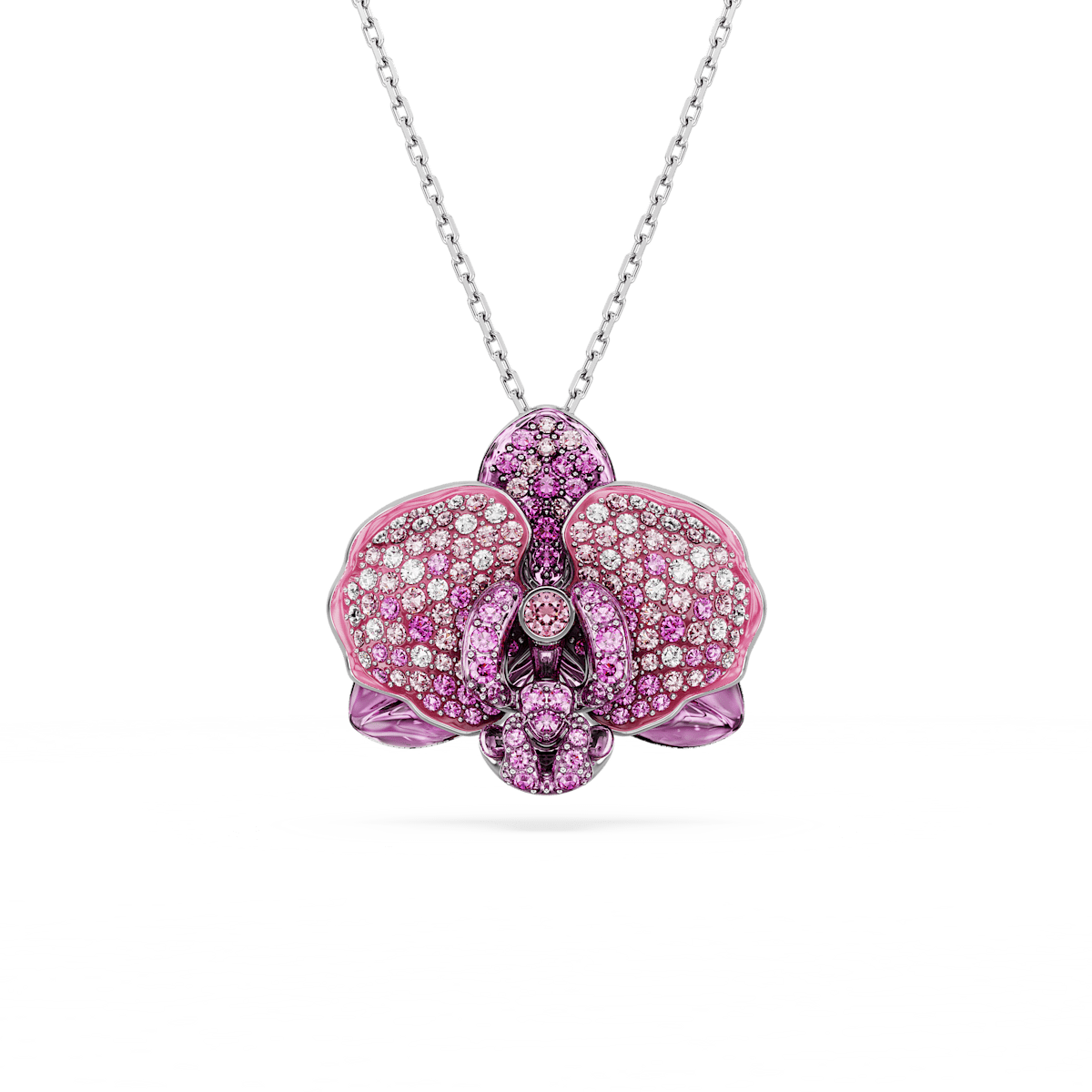 Idyllia pendant, Flower, Pink, Rhodium plated