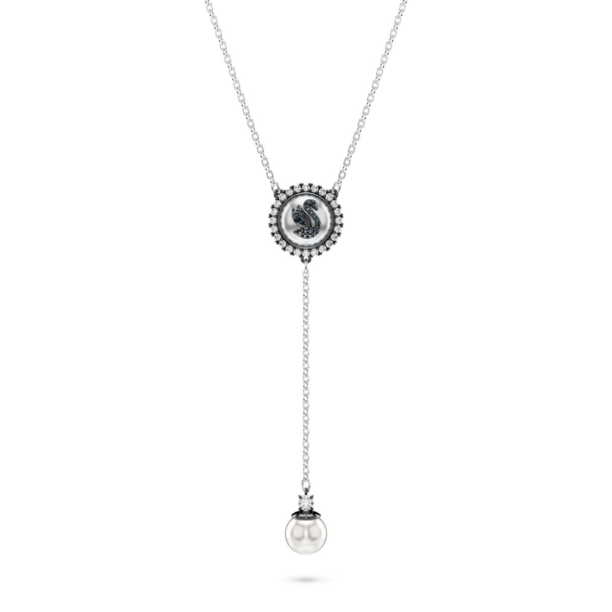 Swarovski Iconic Swan Y pendant, Swan, Gray, Rhodium plated