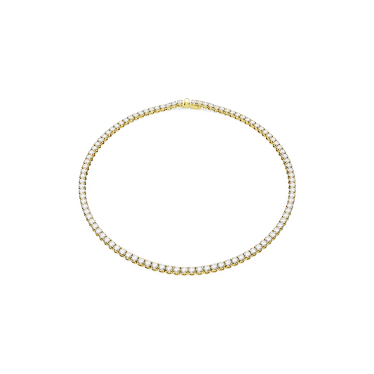 Matrix Tennis necklace, Round cut, White, Gold-tone plated