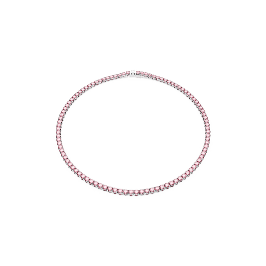 Matrix Tennis necklace, Round cut, Pink, Rhodium plated