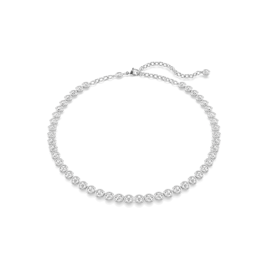 Imber Tennis necklace, Round cut, White, Rhodium plated