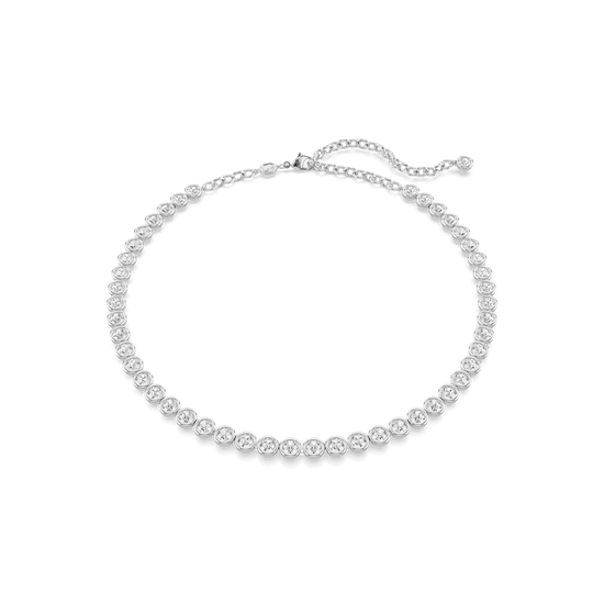 Imber Tennis necklace, Round cut, White, Rhodium plated