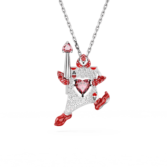 Alice in Wonderland pendant, Playing card, Red, Rhodium plated