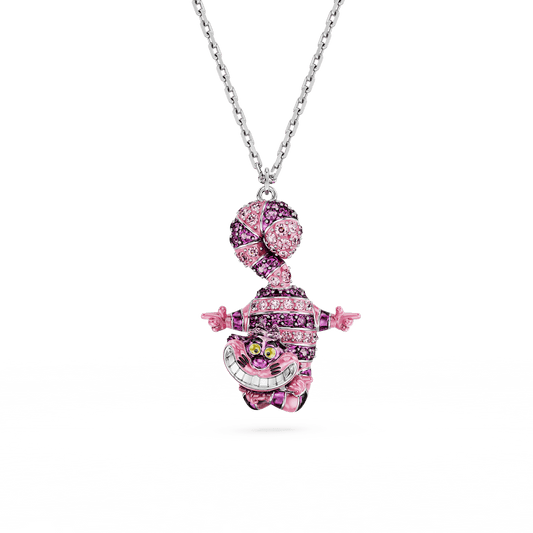 Alice in Wonderland pendant, Cat, Pink, Rhodium plated