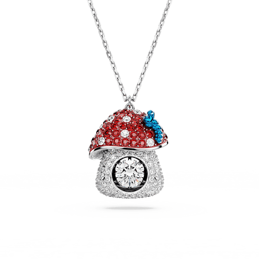 Alice in Wonderland pendant, Mushroom, Red, Rhodium plated