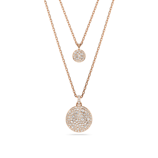 Meteora layered pendant, White, Rose gold-tone plated