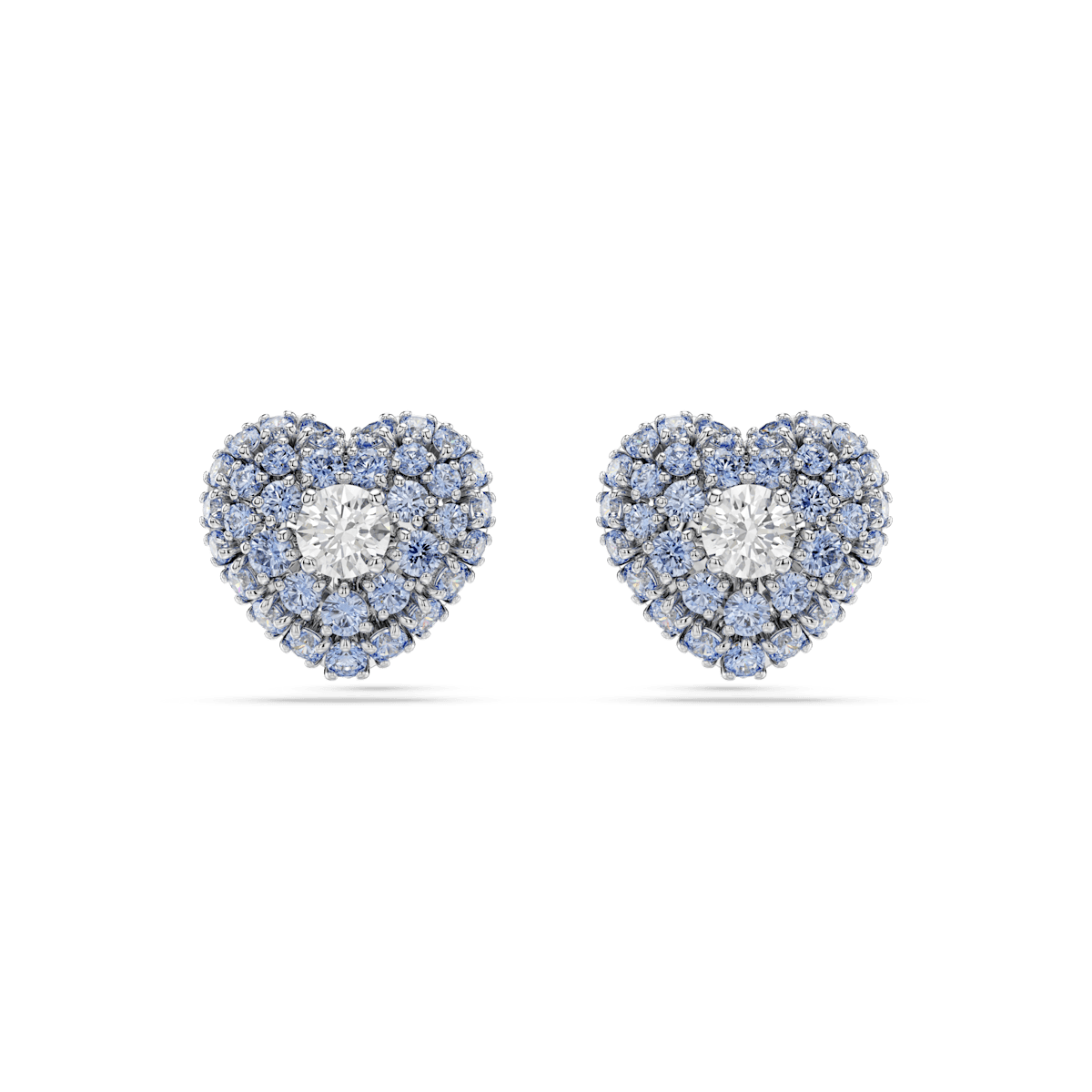 Hyperbola stud earrings, Heart, Blue, Rhodium plated