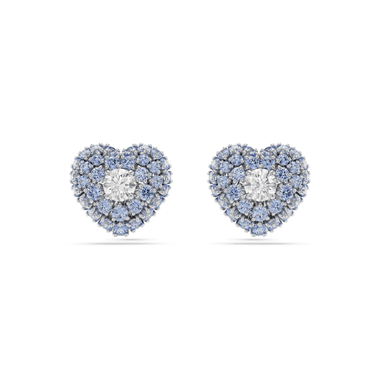 Hyperbola stud earrings, Heart, Blue, Rhodium plated