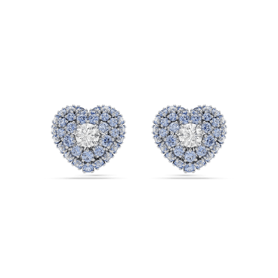 Hyperbola stud earrings, Heart, Blue, Rhodium plated