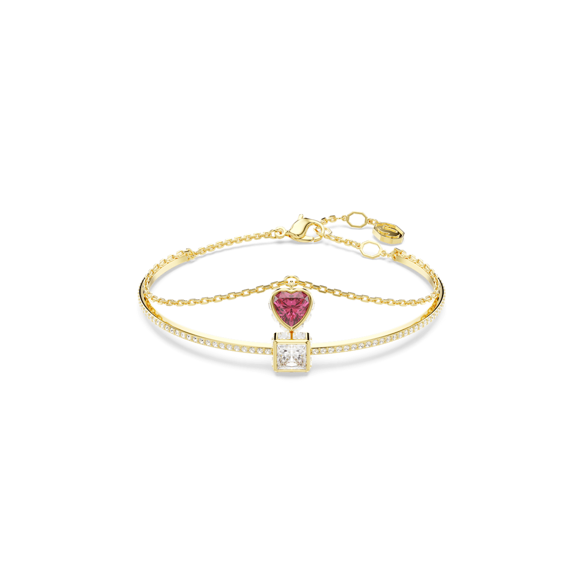 Chroma bangle, Heart, Red, Gold-tone plated