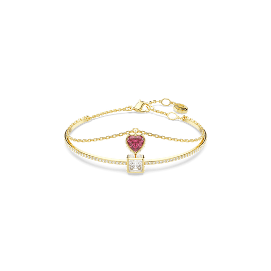 Chroma bangle, Heart, Red, Gold-tone plated
