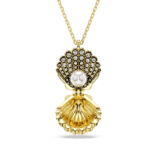Idyllia pendant, Crystal pearl, Shell, White, Gold-tone plated