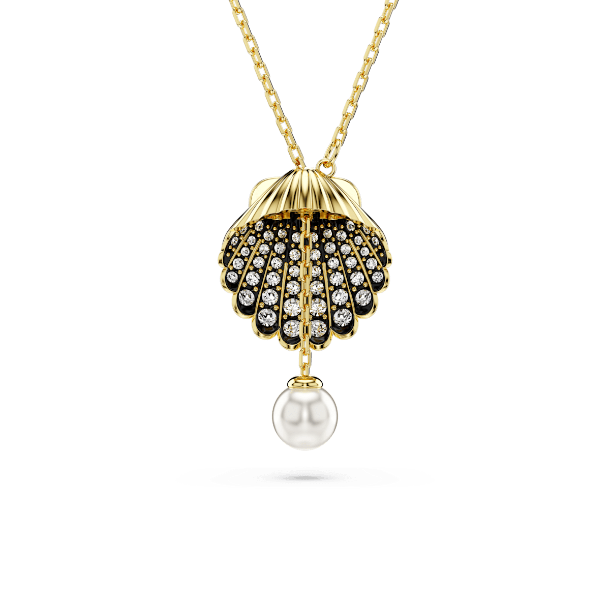 Idyllia Y pendant, Crystal pearl, Shell, White, Gold-tone plated