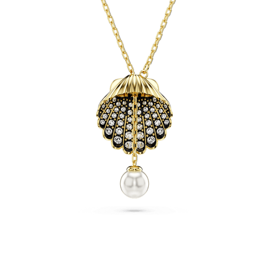 Idyllia Y pendant, Crystal pearl, Shell, White, Gold-tone plated