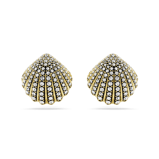 Idyllia stud earrings, Shell, White, Gold-tone plated