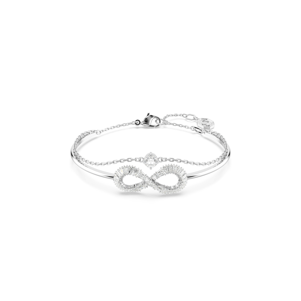 Hyperbola bangle, Infinity, White, Rhodium plated