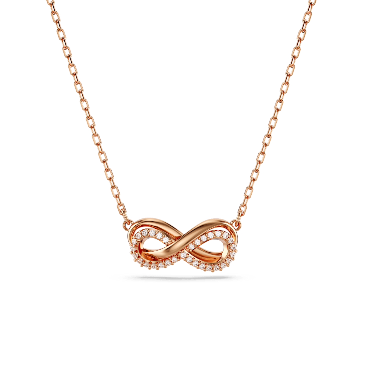 Hyperbola pendant, Pavé, Infinity, White, Rose gold-tone plated