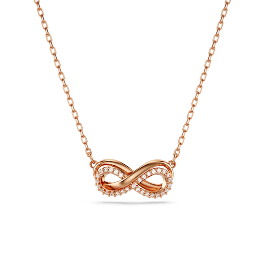 Hyperbola pendant, Pavé, Infinity, White, Rose gold-tone plated