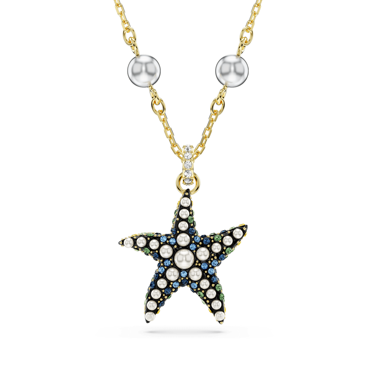 Idyllia pendant, Crystal pearls, Starfish, Multicolored, Gold-tone plated