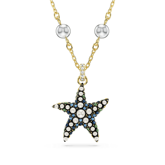 Idyllia pendant, Crystal pearls, Starfish, Multicolored, Gold-tone plated