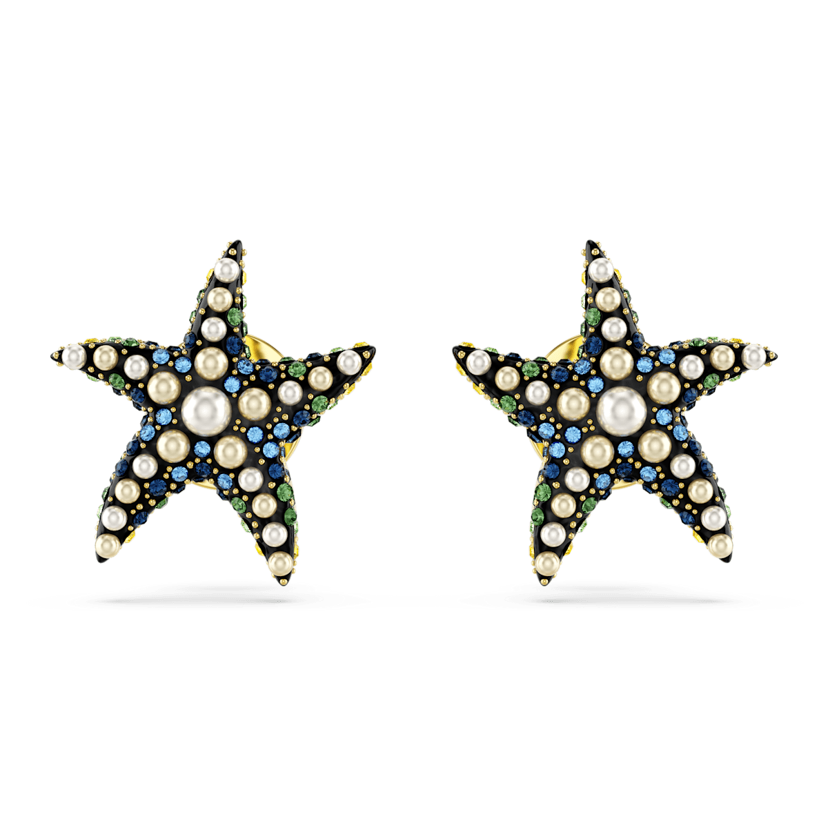 Idyllia stud earrings, Starfish, Small, Blue, Gold-tone plated