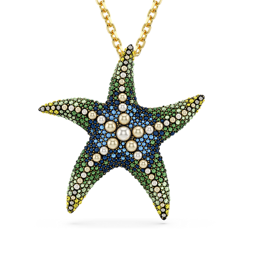 Idyllia pendant and brooch, Crystal pearls, Starfish, Multicolored, Gold-tone plated