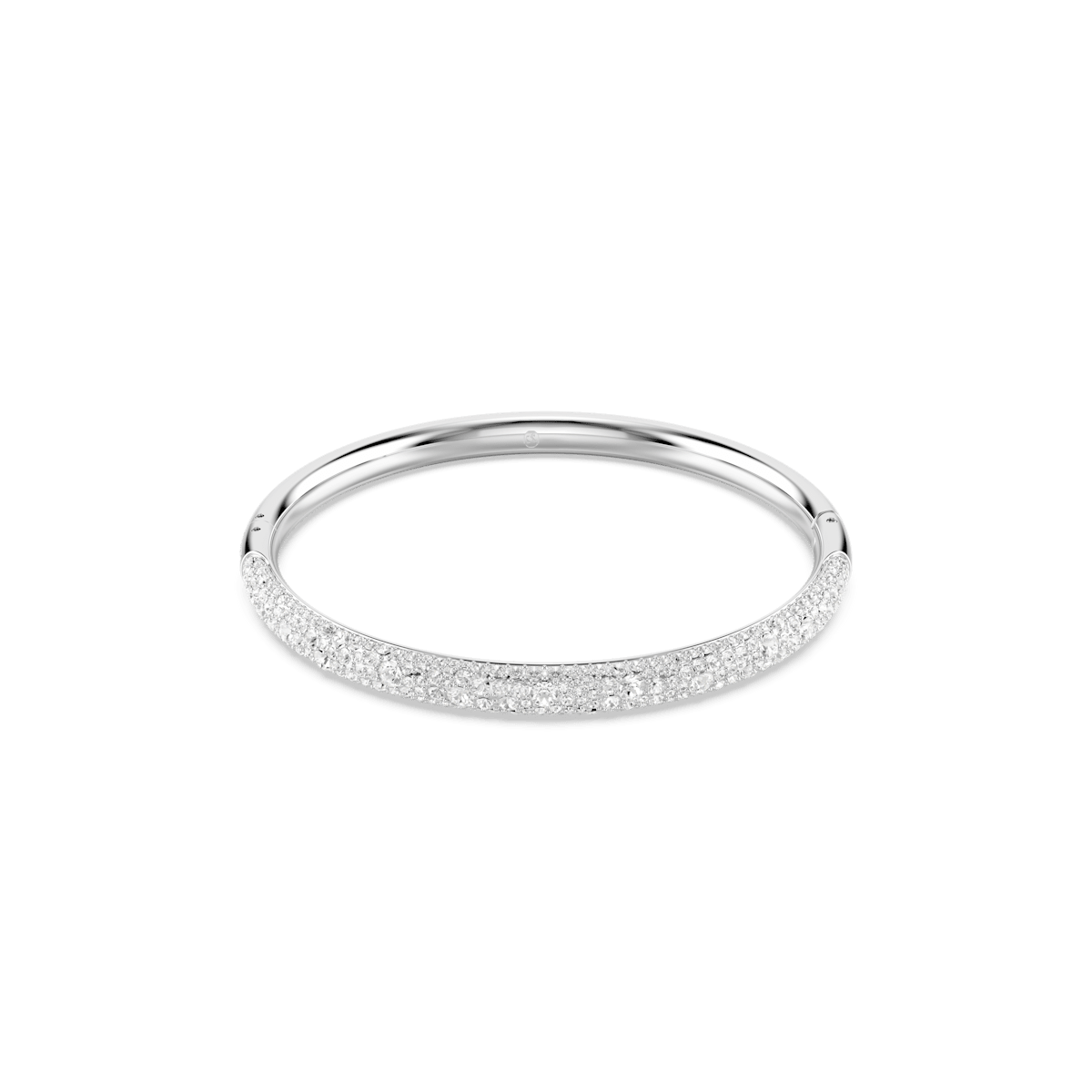 Meteora bangle, Snow pavé, White, Rhodium plated