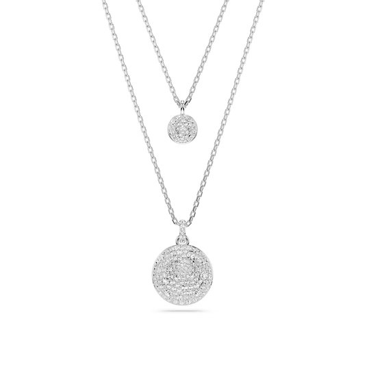 Meteora layered pendant, White, Rhodium plated