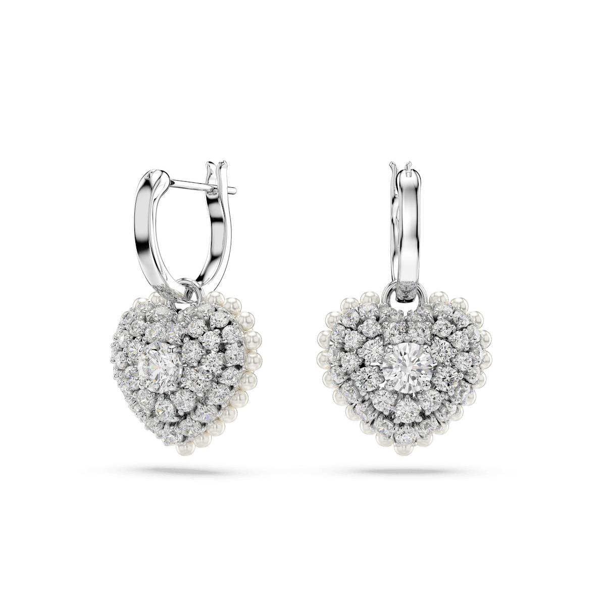 Hyperbola drop earrings, Heart, White, Rhodium plated