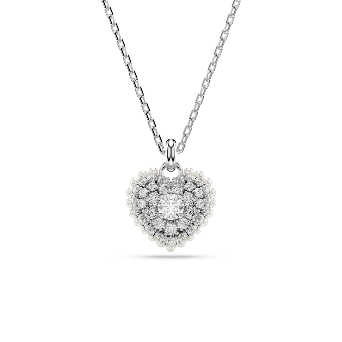 Hyperbola pendant, Heart, White, Rhodium plated