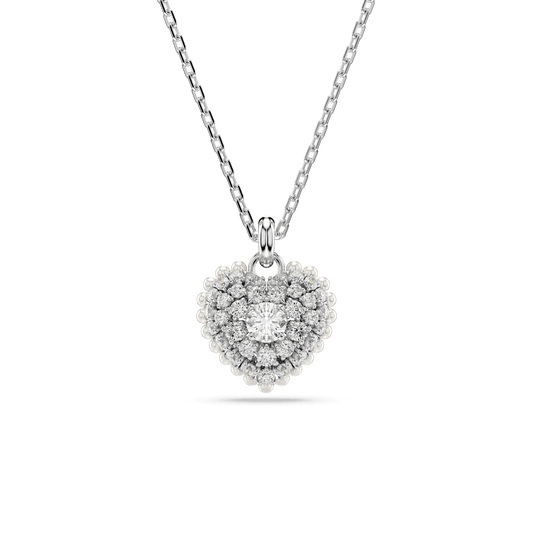 Hyperbola pendant, Heart, White, Rhodium plated