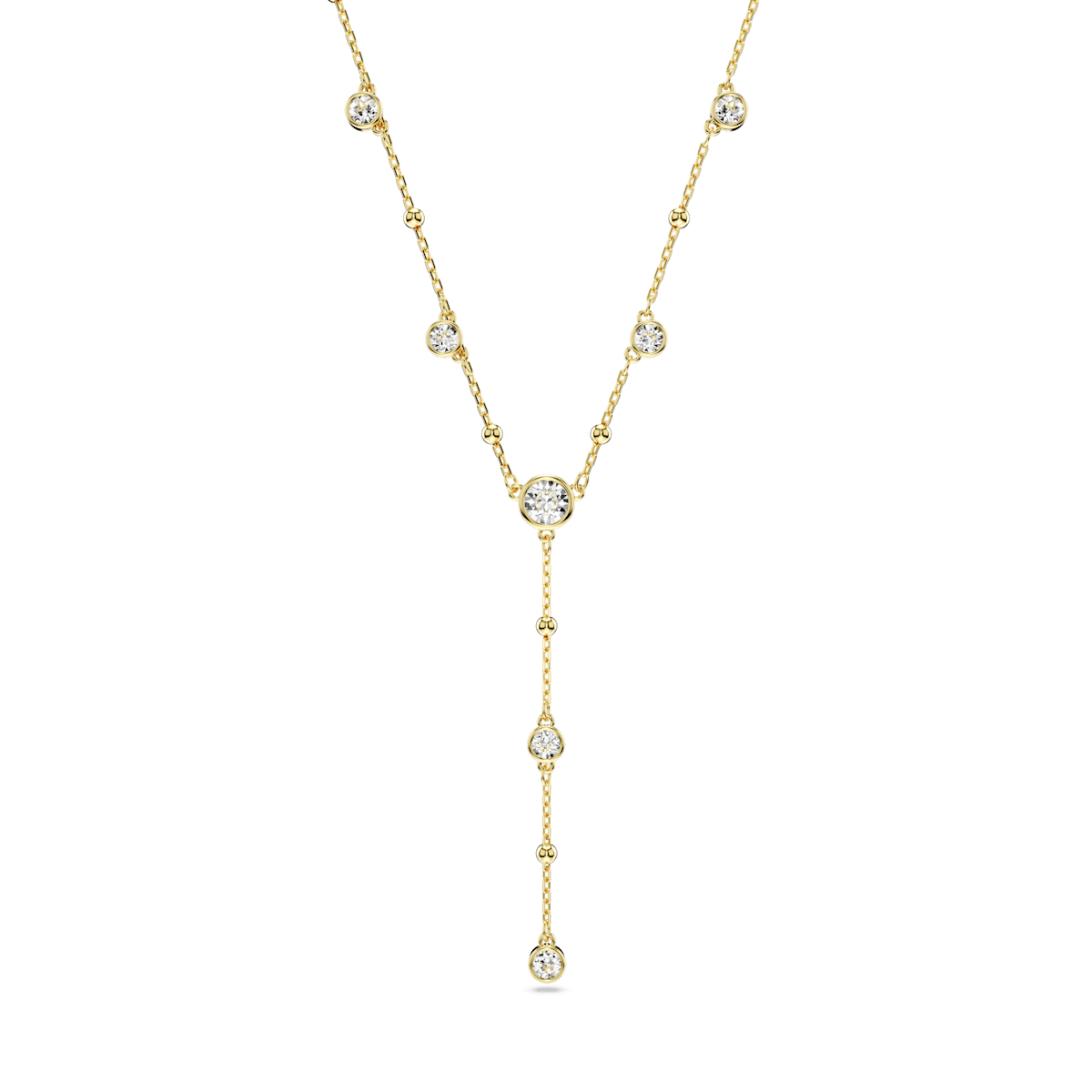 Imber Y necklace, Round cut, Scattered design, White, Gold-tone plated