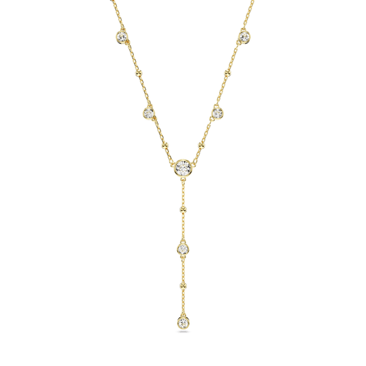 Imber Y necklace, Round cut, Scattered design, White, Gold-tone plated