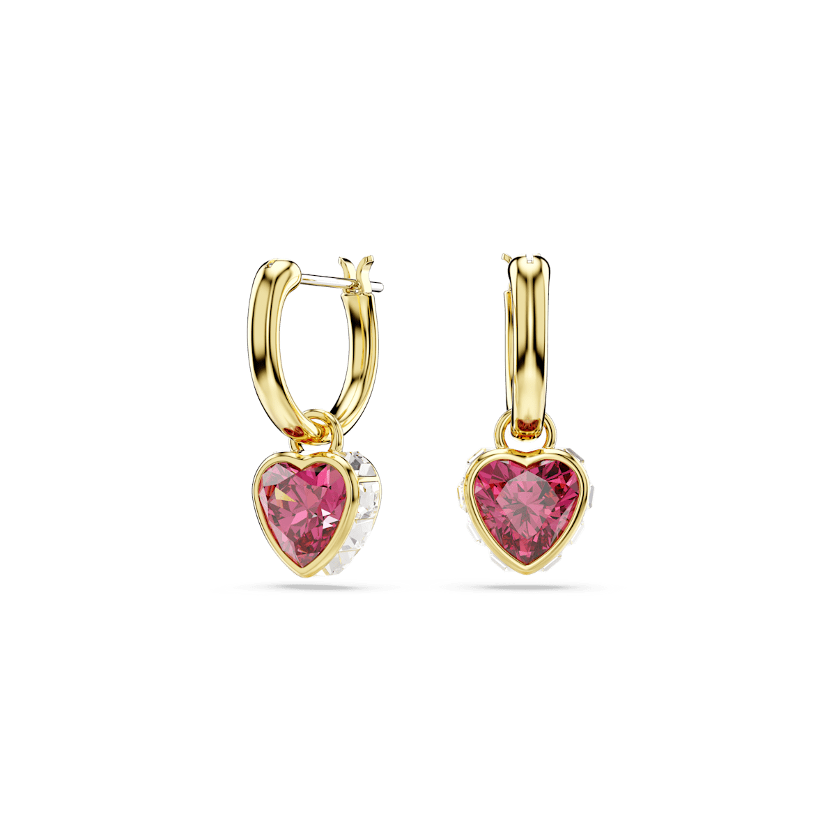 Chroma drop earrings, Heart, Red, Gold-tone plated