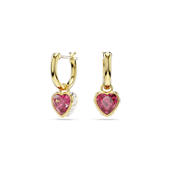 Chroma drop earrings, Heart, Red, Gold-tone plated