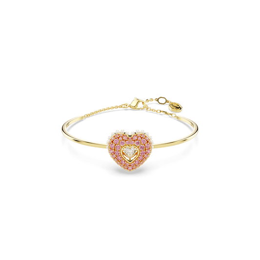 Hyperbola bangle, Heart, Pink, Gold-tone plated