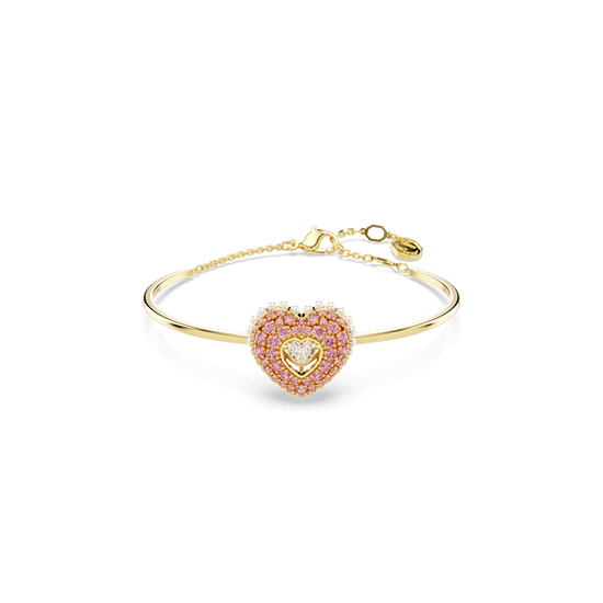 Hyperbola bangle, Heart, Pink, Gold-tone plated